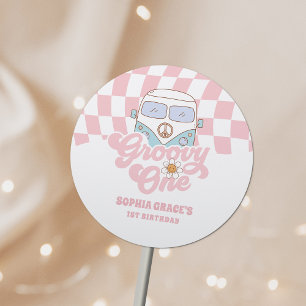 Sticker Rond Daisy & Retro Van Pink Super 1er anniversaire