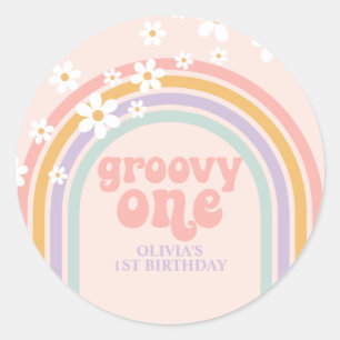 Sticker Rond Daisy Super One Pastel arc-en-ciel premier anniver