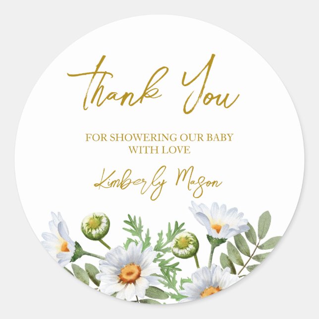 Sticker Rond Daisy Thank You Baby Shower (Devant)