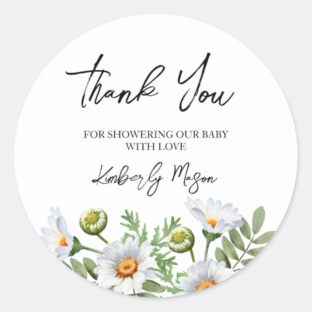 Sticker Rond Daisy Thank You Baby Shower (Devant)