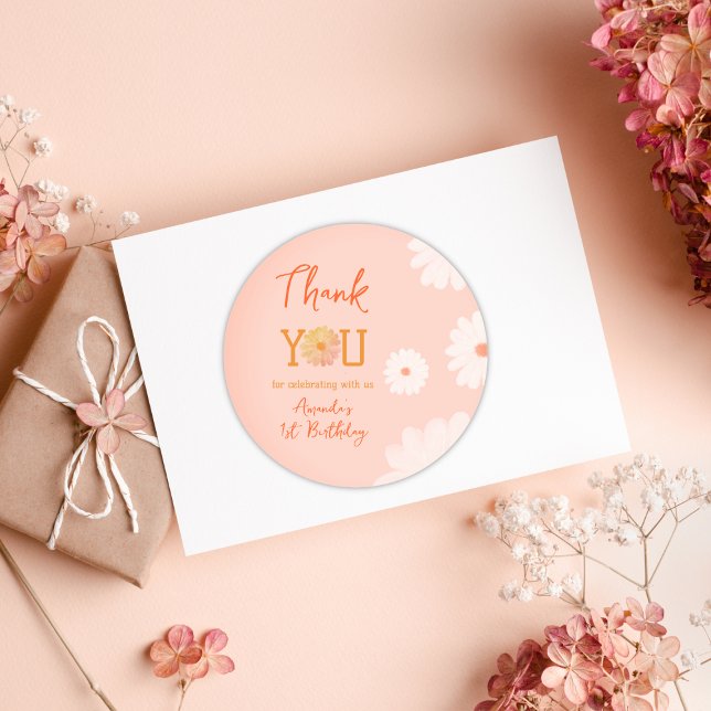 Sticker Rond Daisy Wild One premier anniversaire fille Floral (Créateur téléchargé)