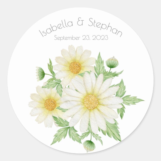 Sticker Rond Daisys White Floral Thème Typographie (Devant)
