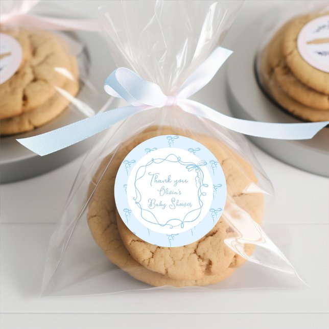 Sticker Rond Daity arc bleu main dessiné cadre ondulé merci (Créateur téléchargé)