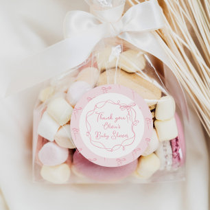 Sticker Rond Daity arc rose main dessiné cadre ondulé merci