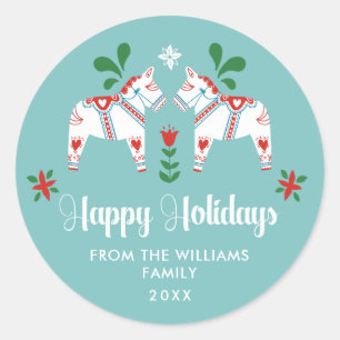 Sticker Rond Dala Horse Suédoise Fêtes de Noël