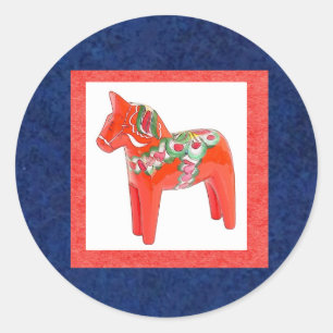 Sticker Rond Dala suédois Cheval Scandinave traditionnel