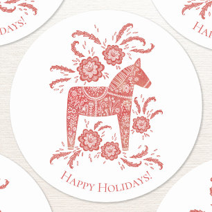 Sticker Rond Dala suédois Horse Red Holidays