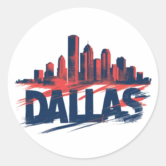 Sticker Rond Dallas Skyline Impression d'art à l'aquarelle – Vi (Devant)
