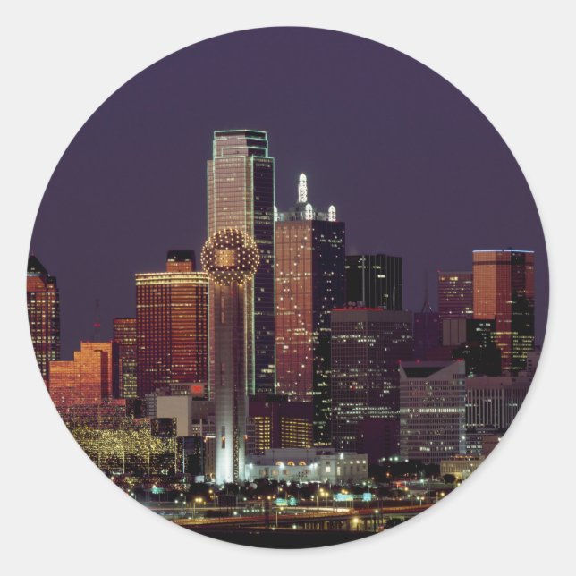 Sticker Rond Dallas, Texas night skyline (Devant)