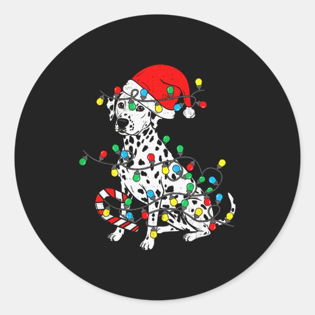 Sticker Rond Dalmatian Dog Christmas Lights Santa Xmas Pet Dog  (Devant)