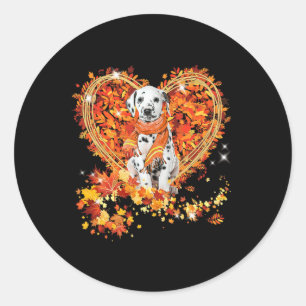 Sticker Rond Dalmatie Bonjour Automne Chien Feuille Coeur autom