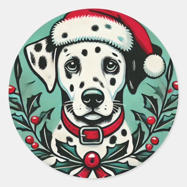 Sticker Rond Dalmatie de Noël (Devant)