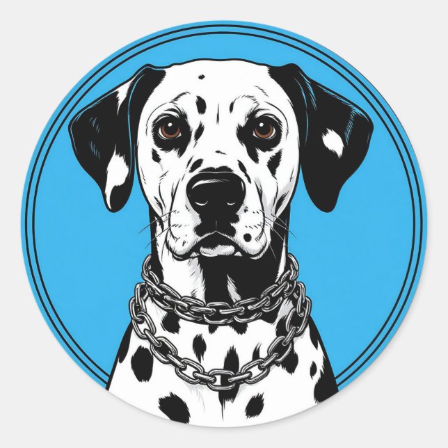 Sticker Rond Dalmatien avec collier à chaîne (Devant)