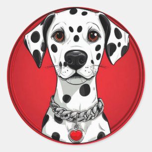 Sticker Rond Dalmatien avec collier à coeur rouge
