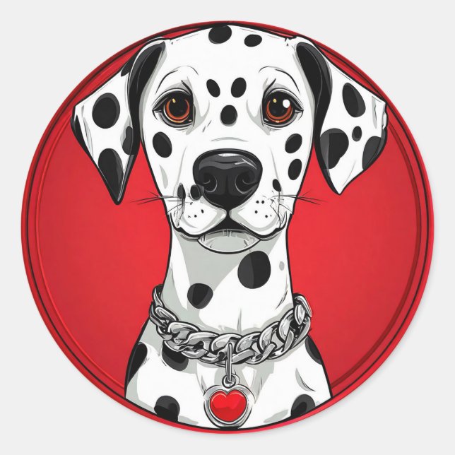 Sticker Rond Dalmatien avec collier à coeur rouge (Devant)