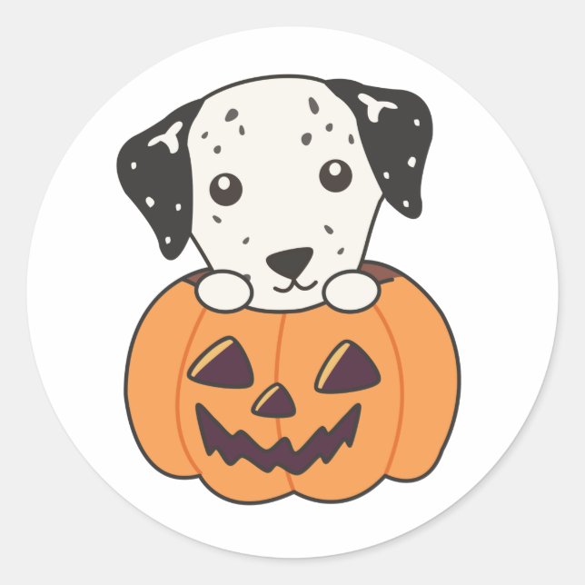 Sticker Rond Dalmatien En Chiens Doux Citrouille Joyeux Hallowe (Devant)