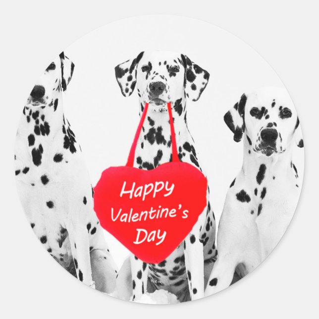 Sticker Rond Dalmatiens Heureuse Sainte-Valentin de coeur de ch (Devant)