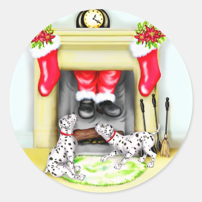 Sticker Rond Dalmation Christmas Père Noël débarque (Devant)