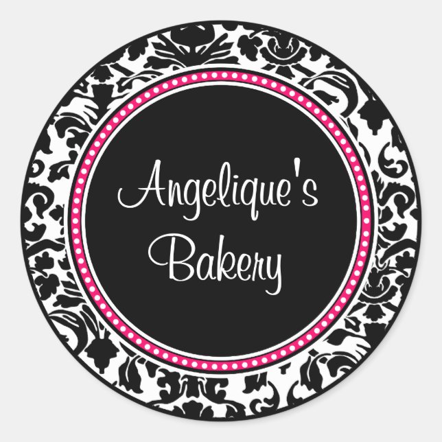 Sticker Rond Damas avec centre noir et garniture rose (Devant)