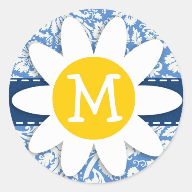 Sticker Rond Damas bleu ; marguerite (Devant)