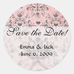 Sticker Rond damas de coeur gris et chic cassé sur le gris rose