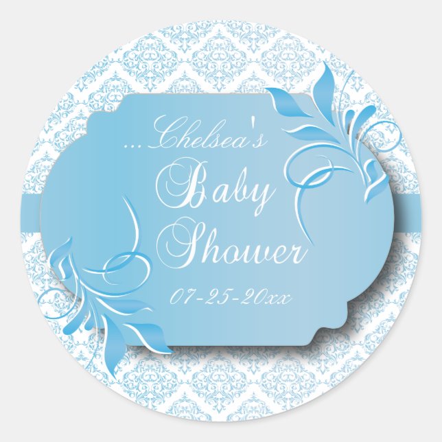 Sticker Rond Damas et bleu tendance pour un Baby shower (Devant)