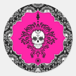 Sticker Rond Damas mortes - Crâne à sucre chic