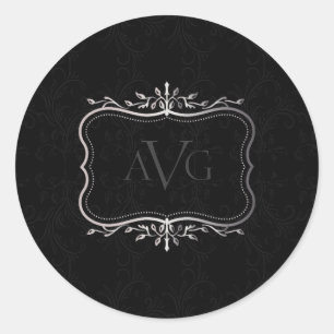 Sticker Rond Damas noir avec cadre argent