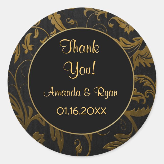 Sticker Rond Damas noir et or - Merci - rond (Devant)