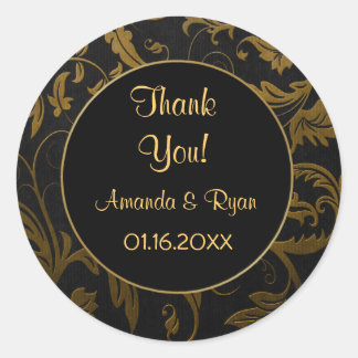 Sticker Rond Damas noir et or - Merci - rond