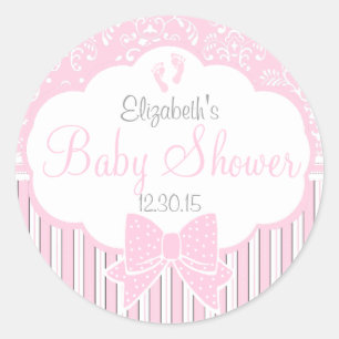 Sticker Rond Damas, rayures Empreintes Baby shower rose