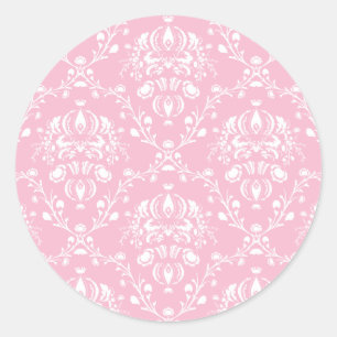 Sticker Rond Damas rose et blanc