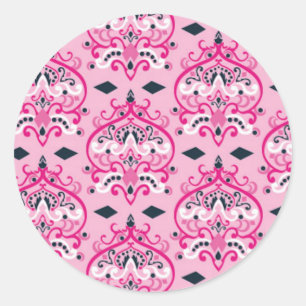 Sticker Rond Damas rose et noir