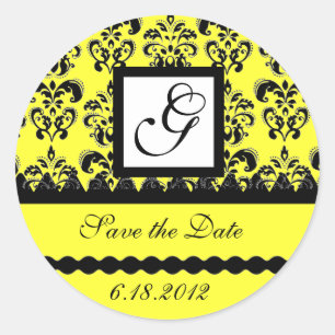 Sticker Rond DAMASK CARRÉ MONOGRAS jaune