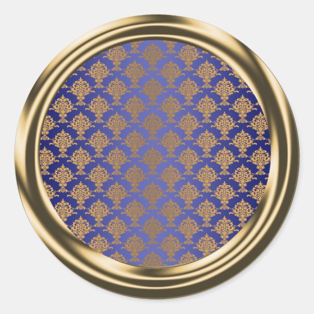 Sticker Rond Damask Gold sur Royal Blue (Devant)