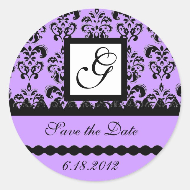 Sticker Rond DAMASK MONOGRAM, violet (Devant)