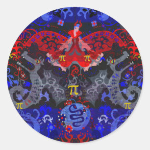 Sticker Rond Damask polyamory Dragon dans Poly Pride Flag Color