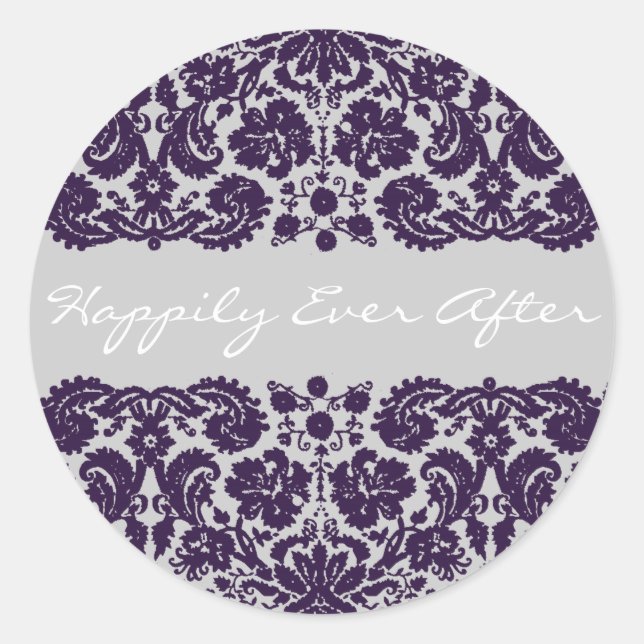 Sticker Rond Damask Purple Mariage (Devant)
