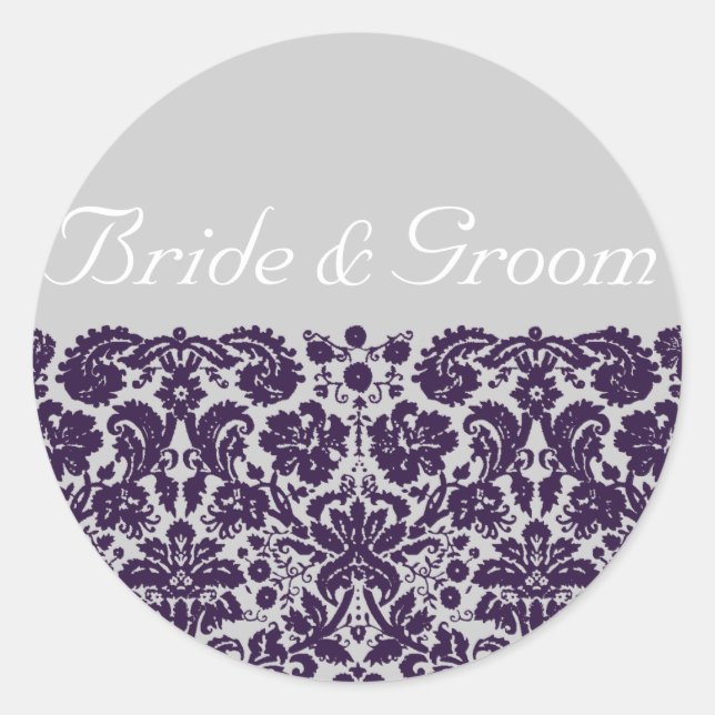 Sticker Rond Damask Purple Mariage (Devant)