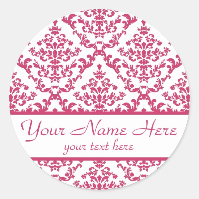 Sticker Rond Damask rose #4 personnalisable (Devant)
