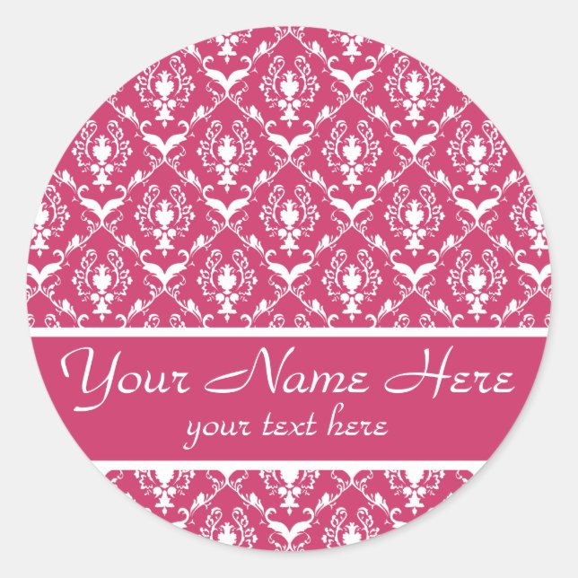 Sticker Rond Damask rose #5 personnalisable (Devant)