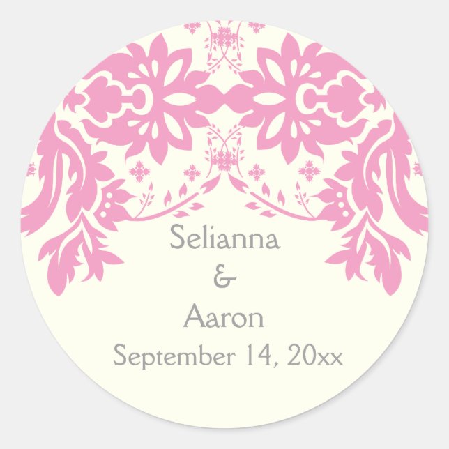 Sticker Rond Damask rose, gris, ivoire mariage Enregistrer la d (Devant)