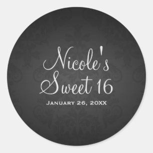 Sticker Rond Damassé noir sombre pour mariage et fête d'anniver