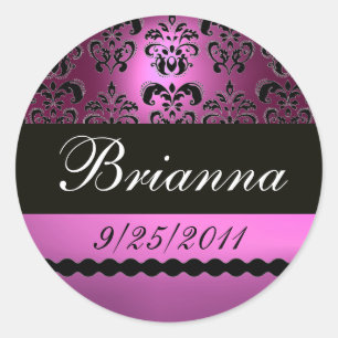 STICKER ROND DAMASSÉ NOIRE VIOLETTE POURPRE