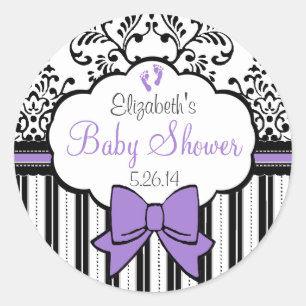 Sticker Rond Damassé vintage, rayures et baby shower de pourpr