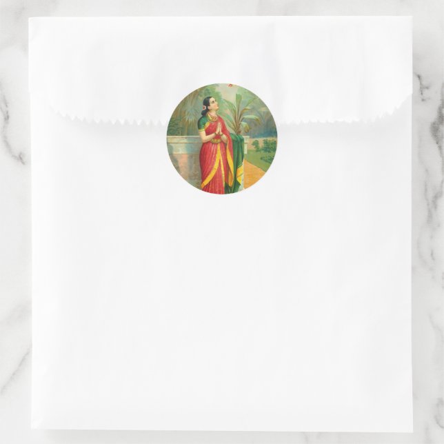 Sticker Rond Damayanti et le cygne par Raja Ravi Varma (Sac)