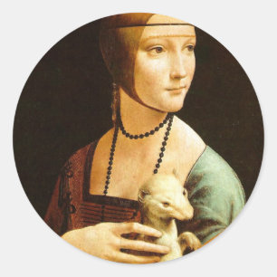 Sticker Rond Dame à l'hermine, Léonard de Vinci