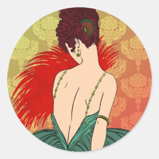 Sticker Rond Dame Art déco avec Damas - BIANCA : passé de Noël