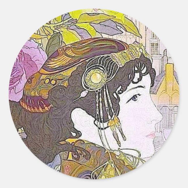 Sticker Rond Dame Art Nouveau (Devant)