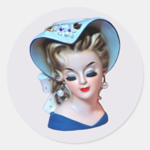Sticker Rond Dame Belle Head Vase Bonnet du Sud avec une attitu